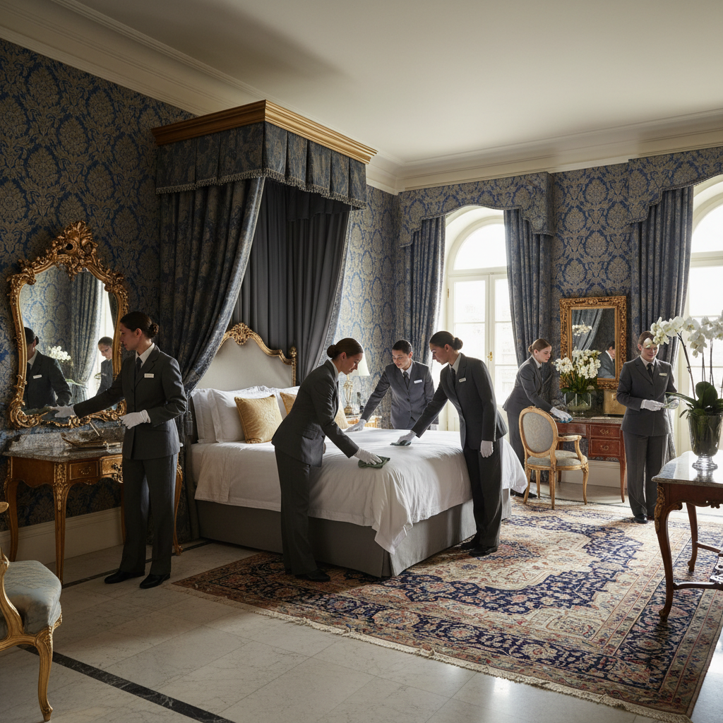 Gouvernantes préparant une suite royale, service intérim de luxe.