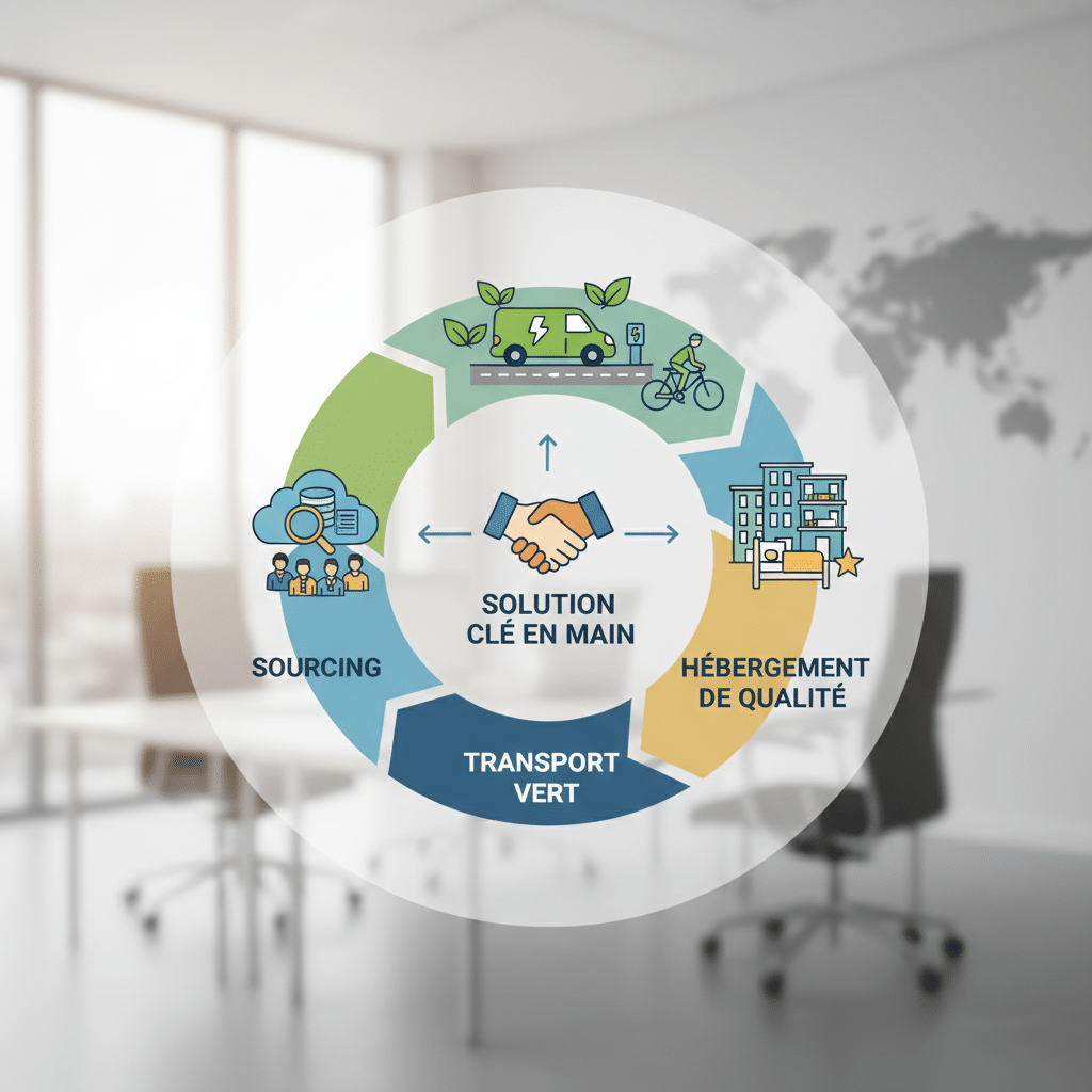 Solution clé en main : recrutement, transport vert, hébergement.