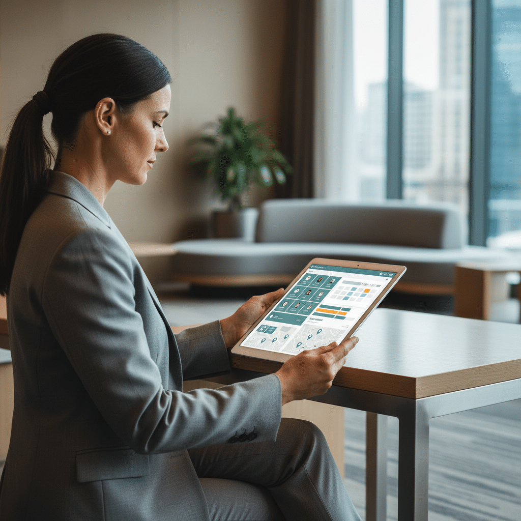 Gestionnaire utilisant une tablette pour une plateforme d'intérim.