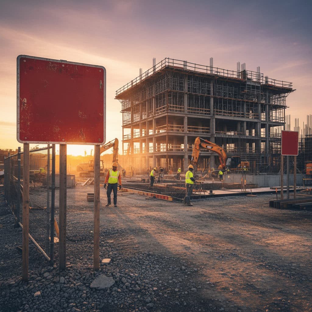 Chantier de construction illustrant l'application des règles de détachement.
